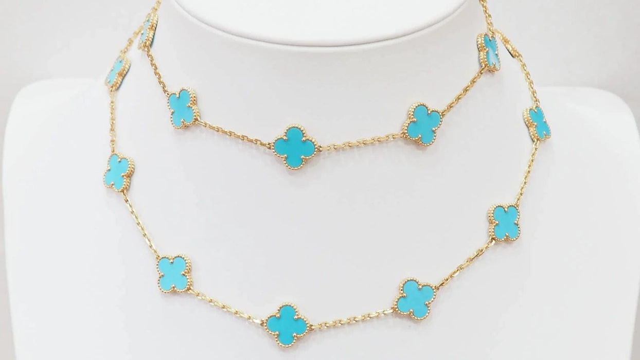 VAN CLEEF & ARPELS - Long necklace Vintage Alhambra yellow gold and turquoise