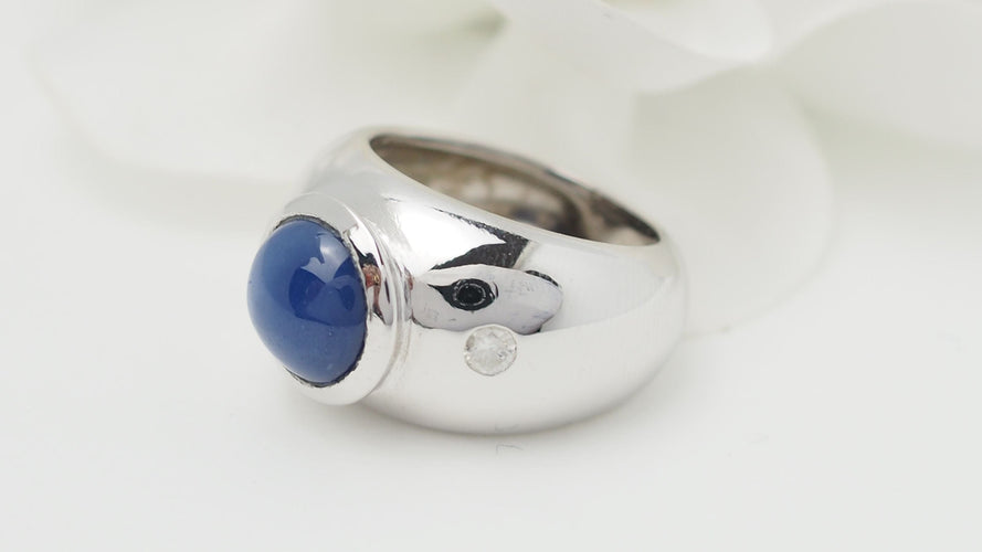 Bague 51.5 Bague jonc en or blanc et saphir étoilé 58 Facettes 32559