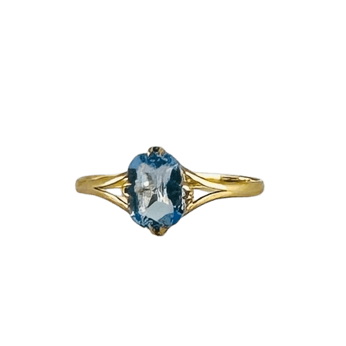 Bague Bague en or jaune avec topaze bleue ovale 58 Facettes 2508021