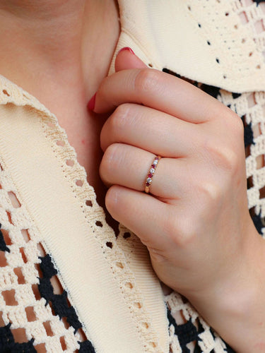 Bague 54 Alliance vintage or jaune diamants rubis 58 Facettes J610