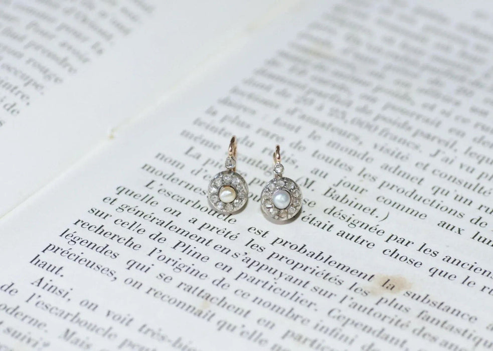 Boucles d'oreilles Dormeuses Anciennes Perles Fines Diamants 58 Facettes