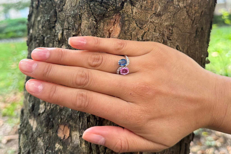 Bague 51 Bague vintage toi et moi saphirs et diamants en platine 58 Facettes 25527