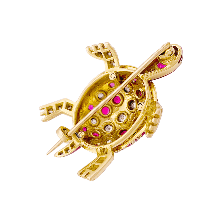 Broche Broche vintage, "Tortue", or jaune, émail, rubis. 58 Facettes 34164