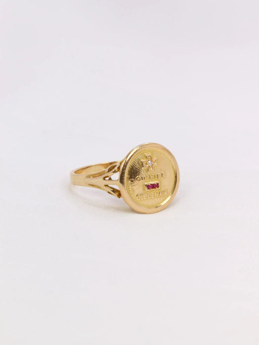 Bague 53 AUGIS - Bague amour Plus qu'hier moins que demain or jaune diamant rubis 58 Facettes J471