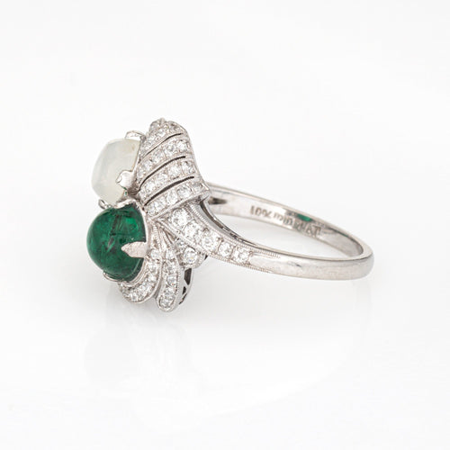 Vintage Art Deco -sormus, smaragdi, kuukivi, timantti, 10 kpl, hienoja kartanon koruja