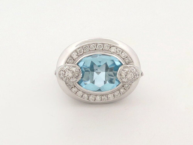 Bague 55 bague sertie de 36 diamants & 1 topaze ovale en or blanc 58 Facettes 263308