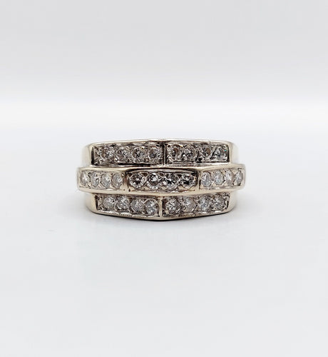 Anillo tank art déco oro blanco 18k y diamantes 