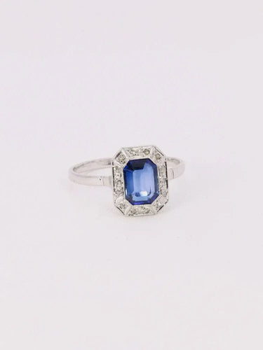 Bague 62 Bague vintage pierre bleue entourage diamants 58 Facettes J525
