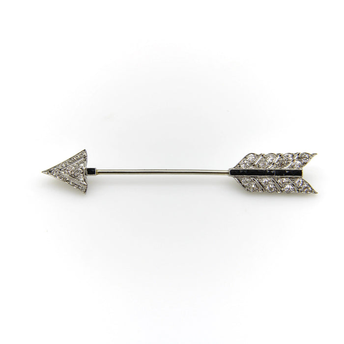Spilla con pendente Jabot Art Déco in platino, diamanti e onice
