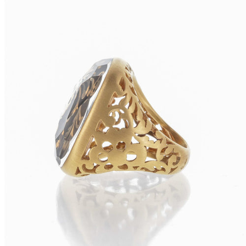 Bague 55 POMELLATO - Bague Victoria en or rose, jais et cristal de roche 58 Facettes 2.18493