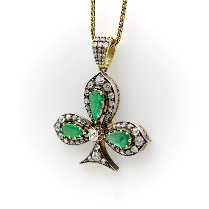 Pendentif Victorian Silver Front 18K Gold Back Diamond and Emerald Shamrock Pendant 58 Facettes