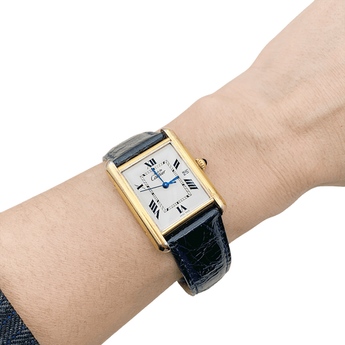 Montre Montre Cartier, "Must de Cartier", plaqué or et argent, cuir. 58 Facettes 34061