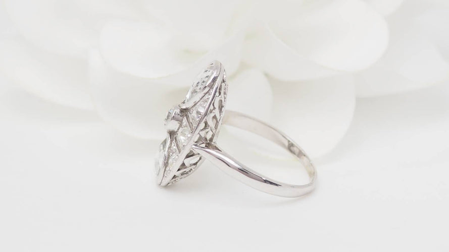 Bague 55 Bague Art Déco en or blanc et diamants 58 Facettes 32792