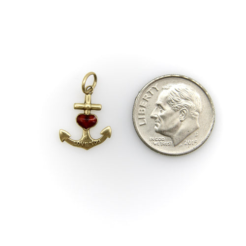 Pendentif Pendentif ancre en or 14 carats et cœur rouge émaillé 58 Facettes A2003A