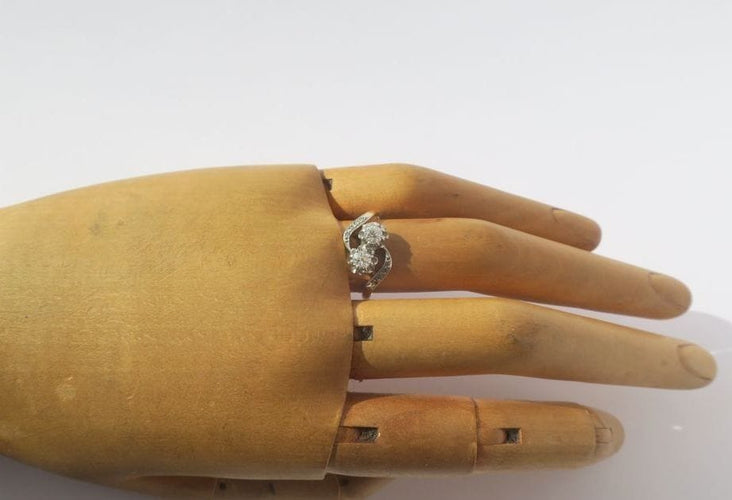 Bague 51.5 Bague Toi et Moi ancienne en or jaune 18k et platine, diamants 58 Facettes