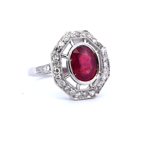 Bague 54 Bague Art Déco or blanc rubis diamants 58 Facettes