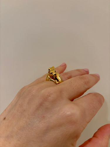 CARTIER - Panthère Dubbele Kop Emerald Geelgouden Ring 