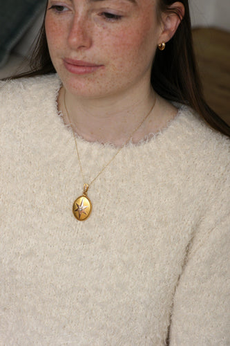 Pendentif Médaillon ancien étoile or rose et or jaune, perles fines 58 Facettes