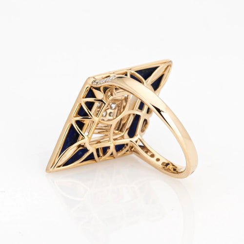 Bague Lapis Lazuli Diamond Triangle Ring Estate 14k Yellow Gold Cocktail Jewelry Sz 7 58 Facettes G13172