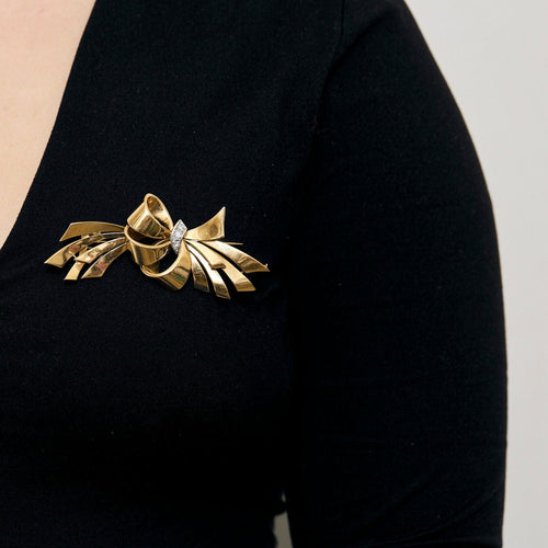 Broche Broche or jaune et gris et diamants 58 Facettes FON2006