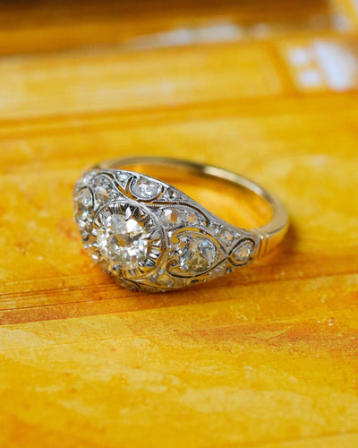 Bague 54 Bague Dôme Art Déco Or jaune Platine et Diamants 58 Facettes A11155