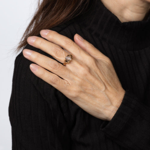 Antique Art Nouveau Moonstone Ring Sz 4.75 Nude Figural Vintage 14k Yellow Gold 58 Facettes G14162