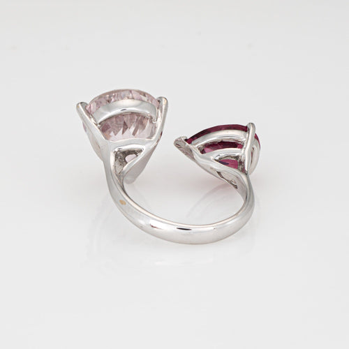 Bague 54.5 Bague ouverte en or blanc 18 carats et tourmaline rose kunzite, taille 7, bijou cocktail vintage 58 Facettes G14140