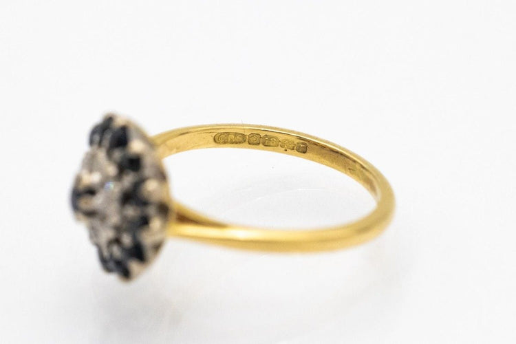 Bague 50 Yellow gold ring with diamonds and sapphires 58 Facettes 10323