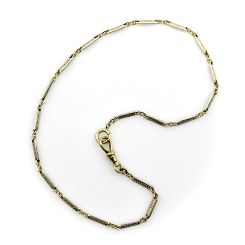 Montre Chaîne de montre Art Déco bicolore en or 10 carats avec fermoir mousqueton et anneau à ressort en or 14 carats 58 Facettes A20057