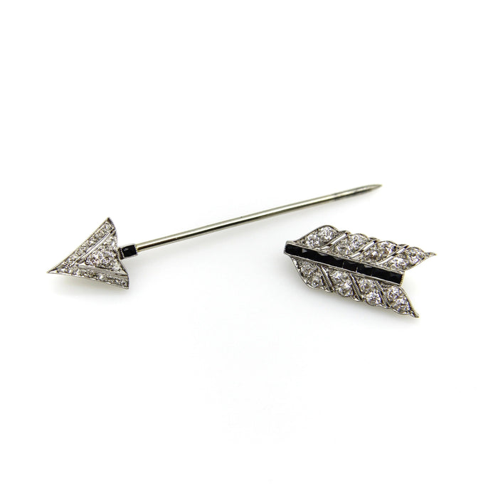 Art Deco platina diamant en onyx jabot hanger broche