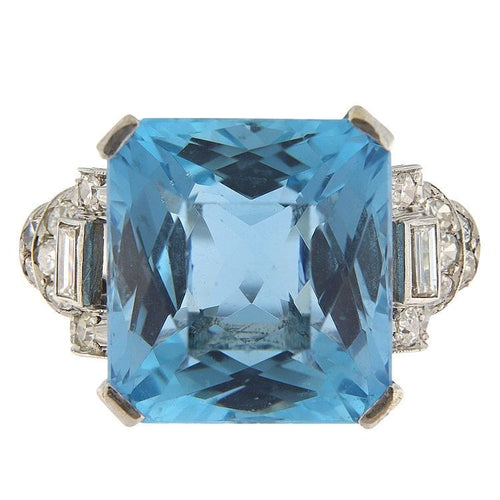 Bague 58.5 Bague en platine 950 avec aigue-marine de 18,47 ct et diamants 58 Facettes G3806