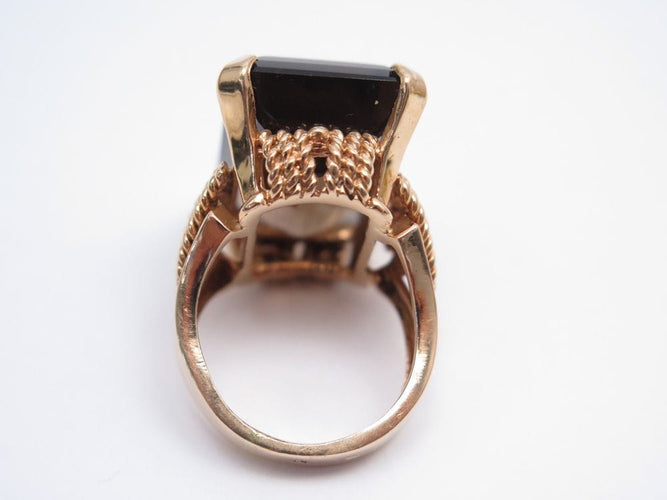 Bague 53 vintage bague sertie quartz fume rectangulaire or rose 58 Facettes 260595