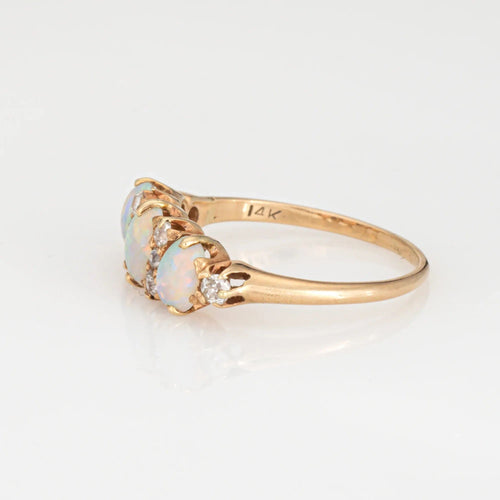 Bague Bague antique victorienne en or jaune 14 carats avec diamants et opale Trilogy 6,5 Bijoux vintage 58 Facettes G13699