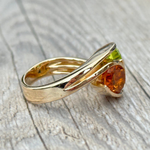 Pierścionek Garel złoto żółte, perydot, cytryn 