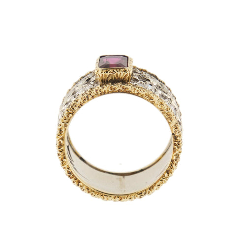 Bague Bague bandeau or jaune et blanc avec rubis et diamants 58 Facettes 27525