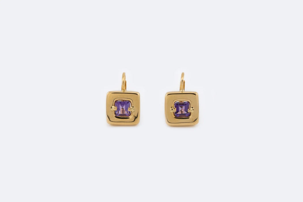 Yellow gold earrings with amethysts