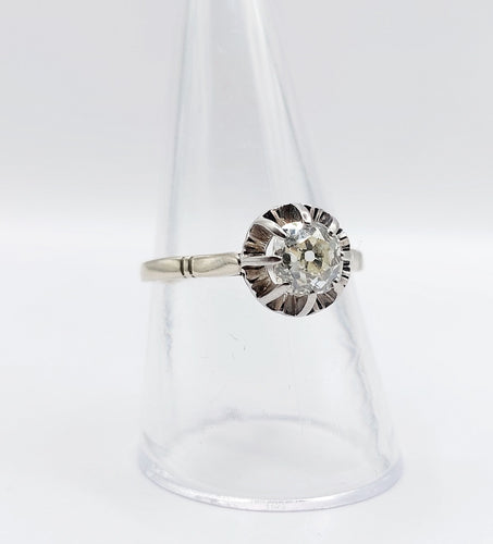 Anello 57 Anello Solitario Art Deco in oro bianco 18k e diamante 0,80 carati 58 Facettes A06619