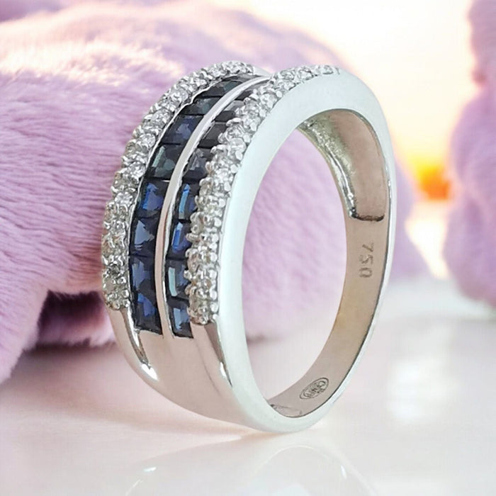 Bague 55 Bague bandeau or blanc diamants saphirs 58 Facettes AA 1676