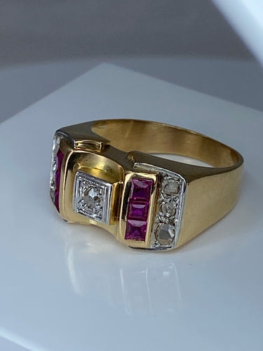 Bague 58 Bague Tank diamants & rubis synthétiques 58 Facettes