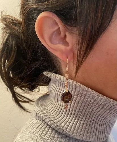 Pasquale Bruni - Sissi 18K黄金耳环，镶烟熏石英和钻石 