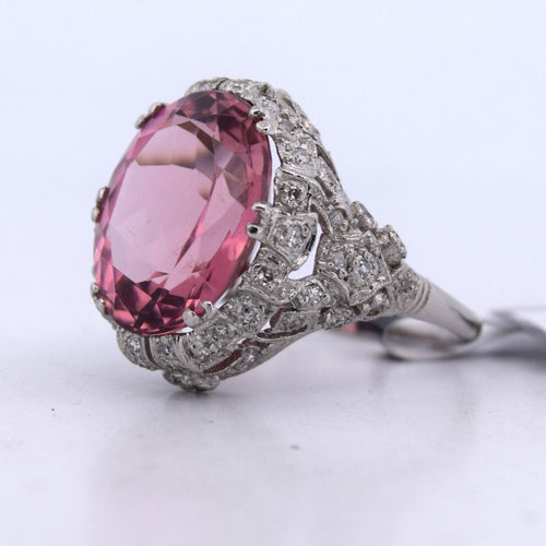 Bague 49 Bague en platine avec tourmaline 8.00 ct et diamants 0.50 ct 58 Facettes AN532