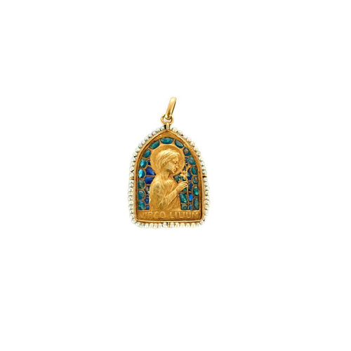Pendentif Médaille or jaune et émail et pierres 58 Facettes SNA1227