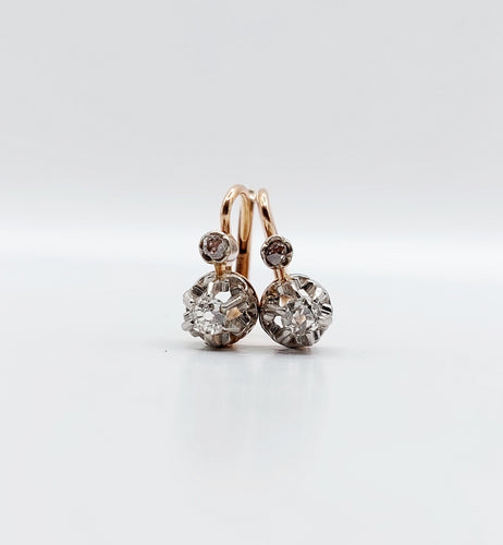 Orecchini antichi in oro rosa 18k Orecchini dormeuse, platino e diamanti 