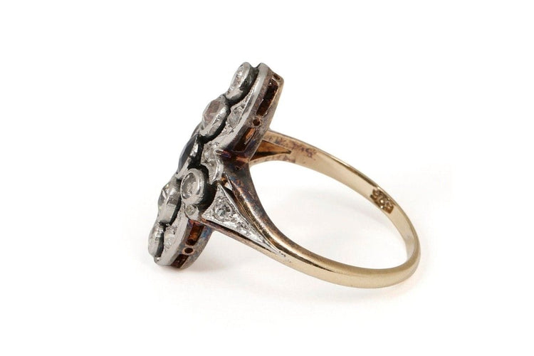 Bague 50.5 Bague Art déco saphir facetté et diamants en or 14k et platine 58 Facettes 11769