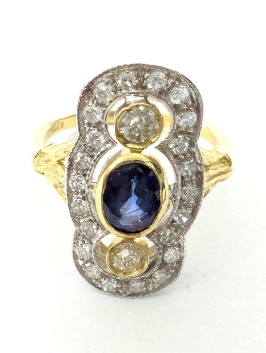 Anello in gouden giallo en bianco met zaffiro en diamanti