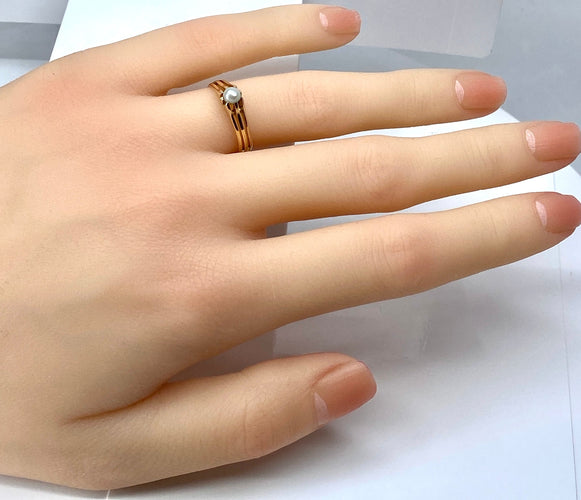 1900'ler civarı ince inci pembe altın yüzük 