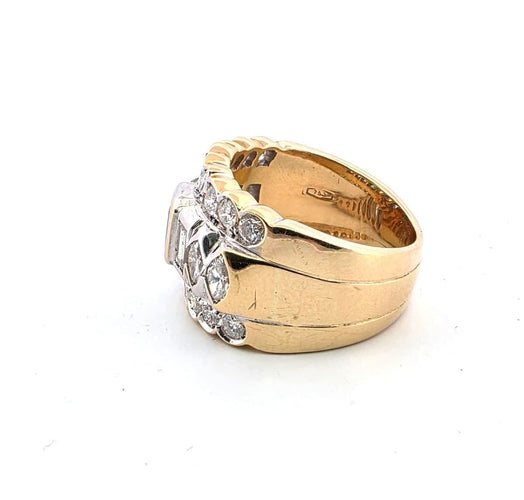 Bague 52 Bague en or jaune et blanc 18 carats avec émeraude et diamants 58 Facettes