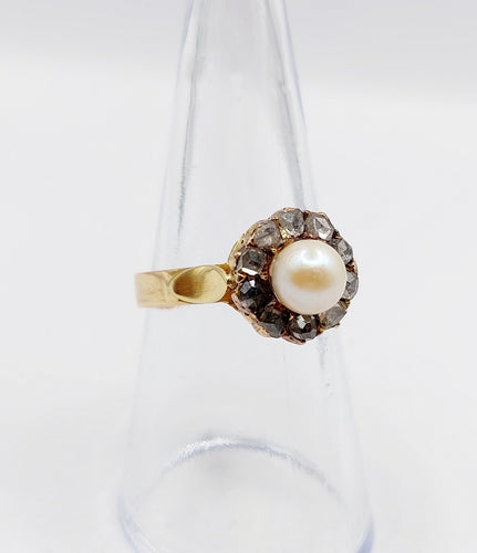 Bague 56 Bague marguerite antique or rose 18k perle et diamants taille roses (circa 1900) 58 Facettes A06199