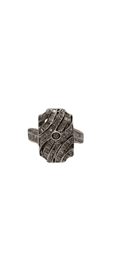 Bague Bague style Art Deco en or blanc 18k et diamants 1,60 ct 58 Facettes 21002526