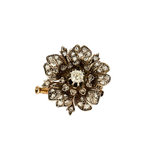 Broche Broche XIXe Eglantine Or, Argent, Diamants 58 Facettes GU131